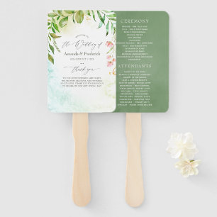 Watercolor Geometric Crystal Wedding Program Hand Fan
