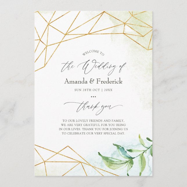 Watercolor Geometric Crystal Wedding Programme (Front)