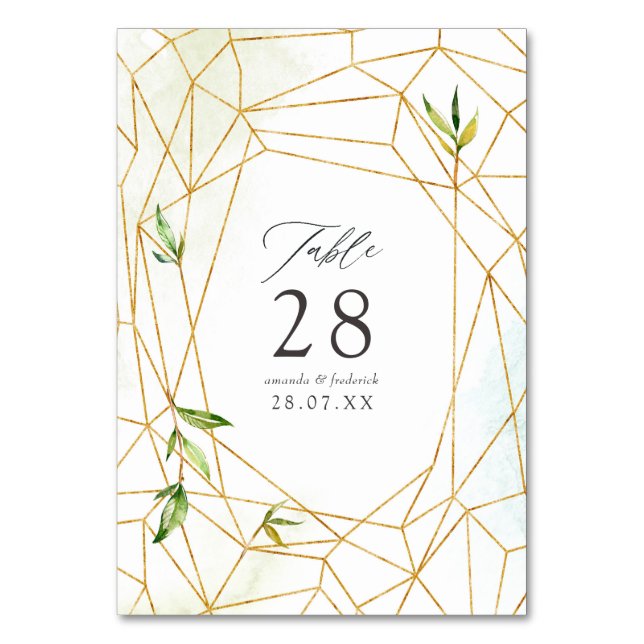 Watercolor Geometric Crystal Wedding Table Number (Front)