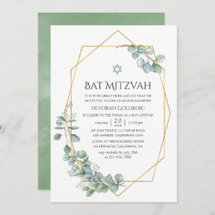 Watercolor Geometric Eucalyptus Bat Mitzvah Invita Invitation