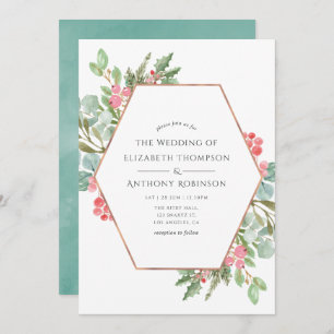 Watercolor Geometric Eucalyptus Christmas Wedding Invitation