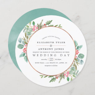 Watercolor Geometric Eucalyptus Christmas Wedding Invitation
