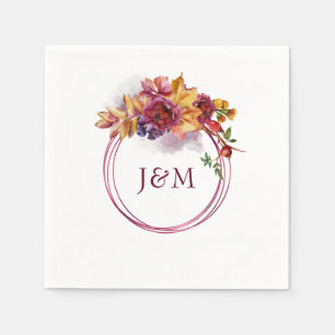 Watercolor Geometric Floral Fall Burgundy Wedding Napkin