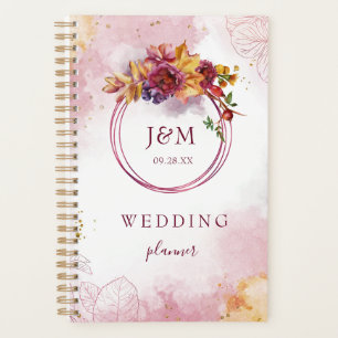 Watercolor Geometric Floral Fall Burgundy Wedding Planner