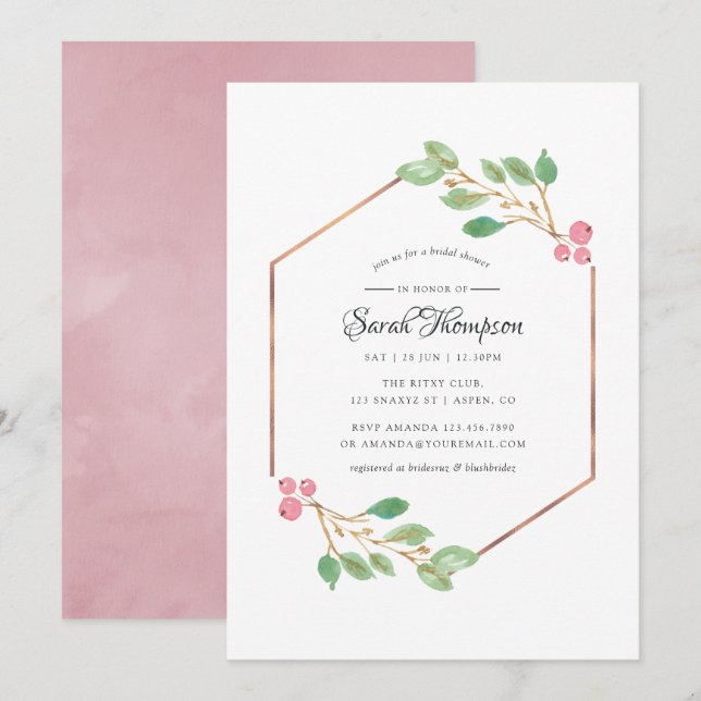 Watercolor Geometric Holly Christmas Bridal Shower Invitation (Front/Back)