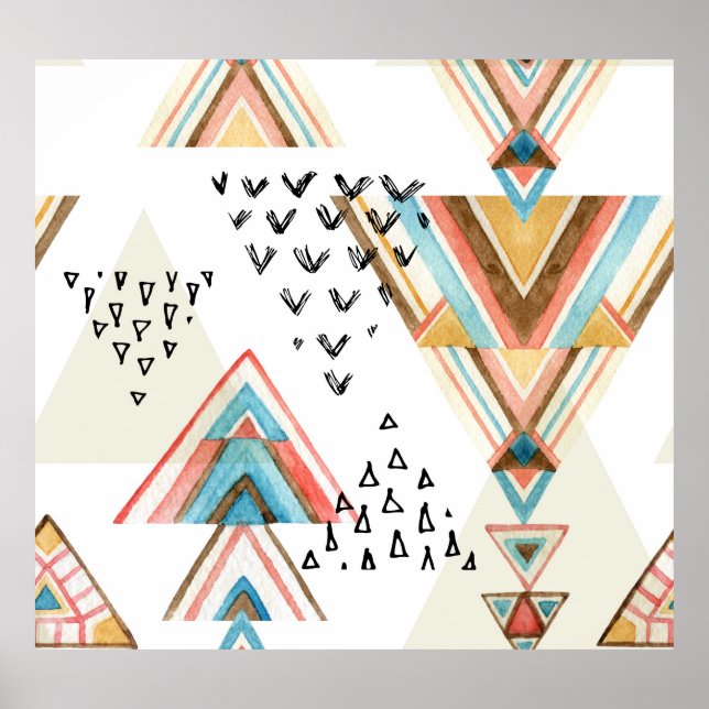 Watercolor Geometric Seamless: Tribal Style. Poster (Front)