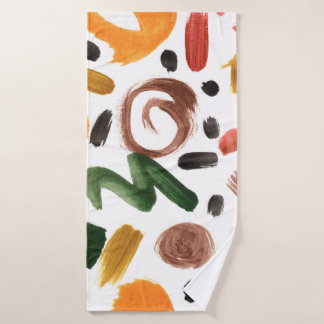 Watercolor geometric shapes. Abstract painting bru Bath Towel
