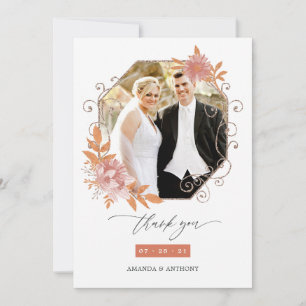 Watercolor Geometric Terracotta Wedding Photo Thank You Card