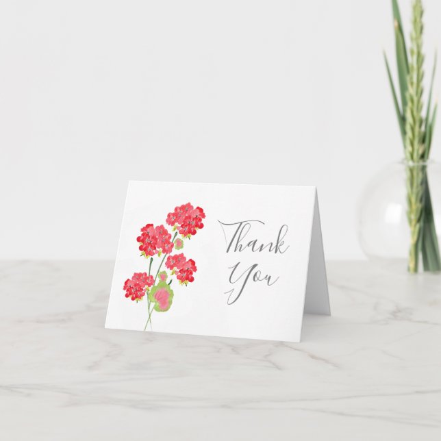 Watercolor Geraniumns Stems Thank You Card (Front)