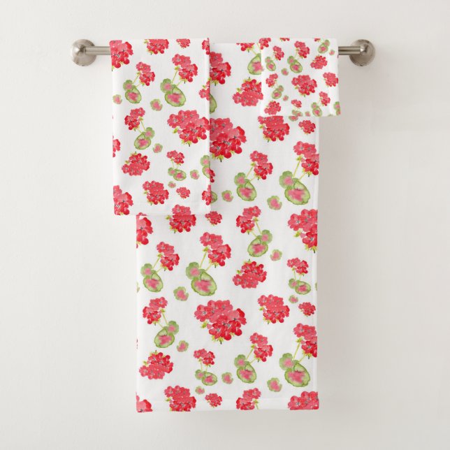 Watercolor Geraniums Pattern  Bath Towel Set (Insitu)