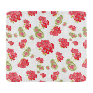 Watercolor Geraniums Pattern Cutting Board