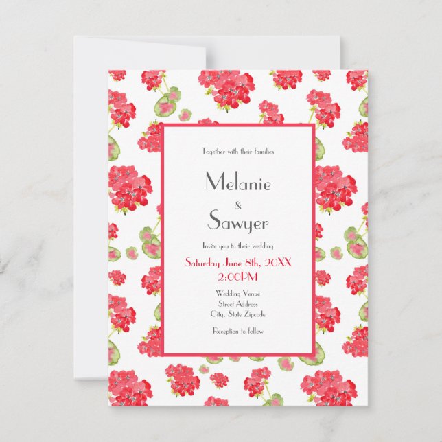  Watercolor Geraniums Pattern  Invitation (Front)