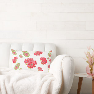 Watercolor Geraniums Pattern Reversable Lumbar Cushion