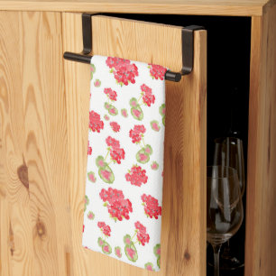 Watercolor Geraniums Pattern Tea Towel