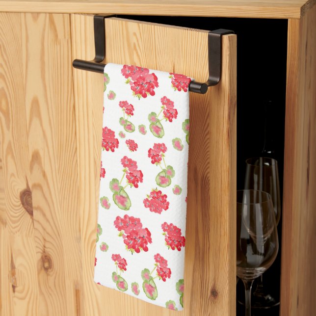 Watercolor Geraniums Pattern  Tea Towel (Thirds Fold)