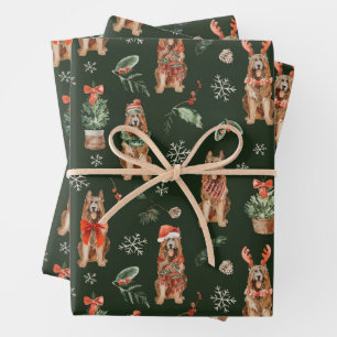 Watercolor German Shepherd Christmas Dogs Wrapping Paper Sheet
