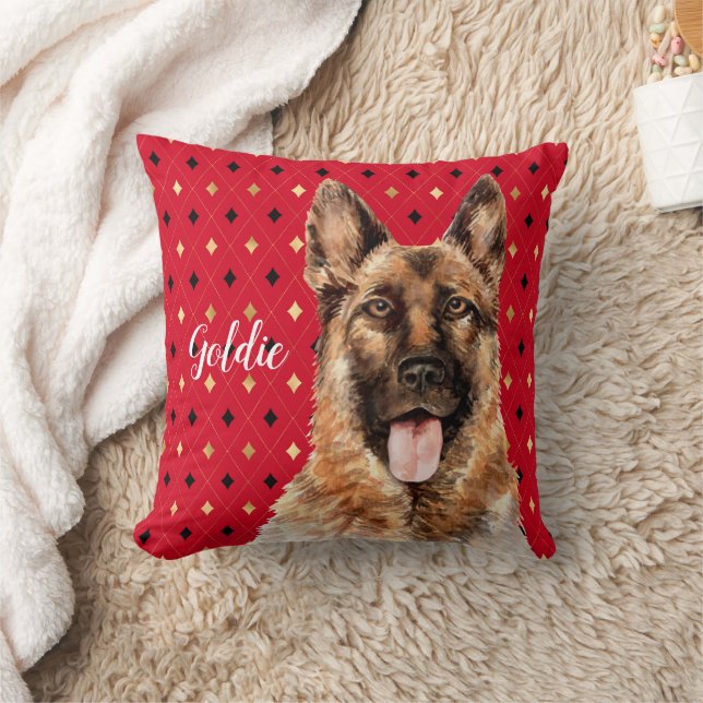 Watercolor German Shepherd Dog Personalised Cushion (Blanket)