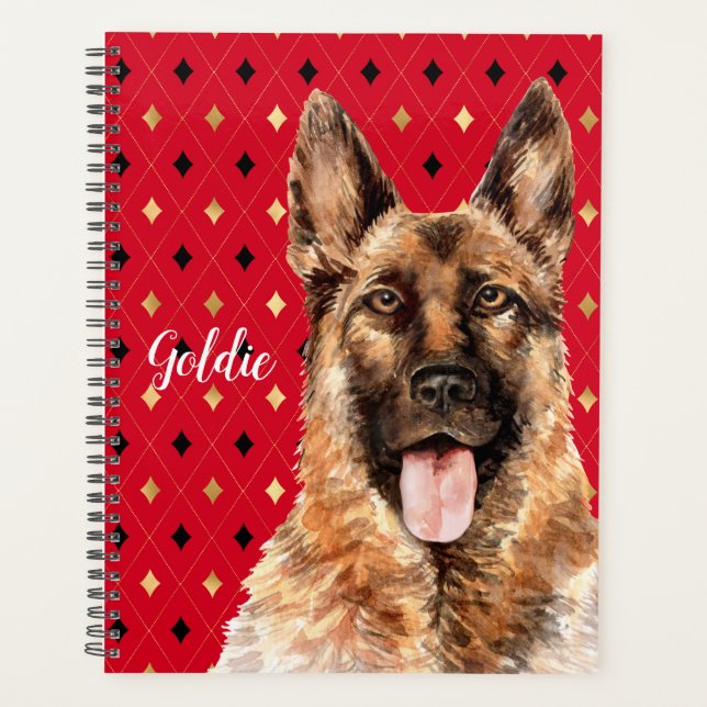 Watercolor German Shepherd Dog Personalised Planner (Front)