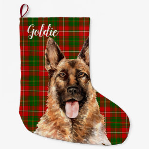 Watercolor German Shepherd Dog Personalized Large Christmas Stocking