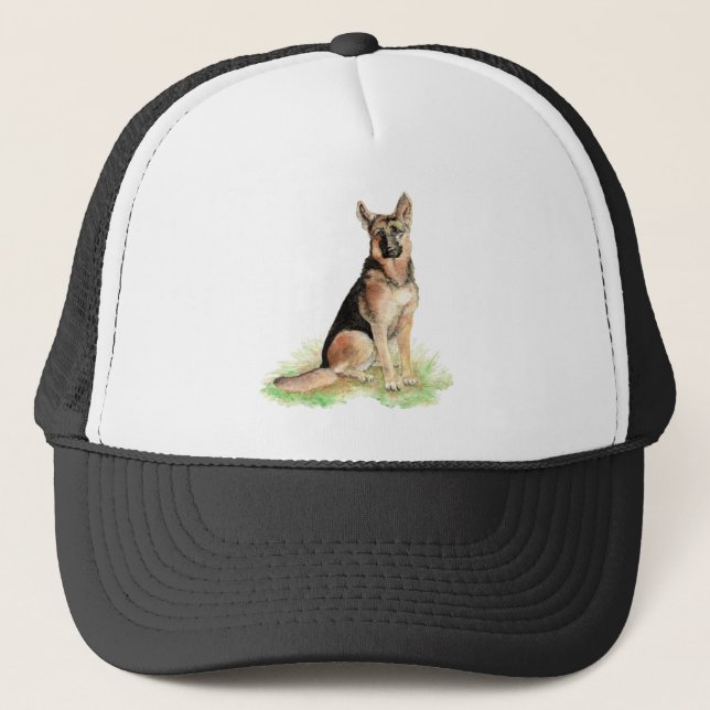 Watercolor German Shepherd Dog Pet Animal Art Trucker Hat (Front)