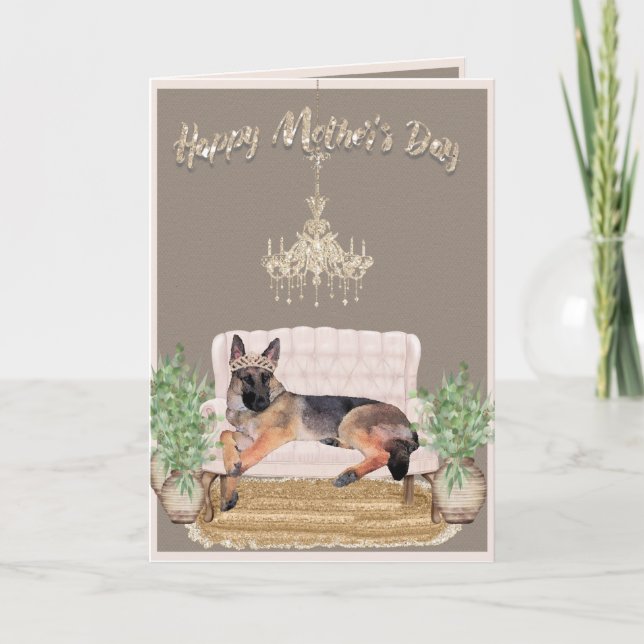 Watercolor German Shepherd Fun Mother's Day Card (Front)