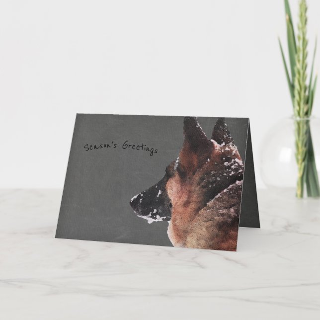 Watercolor German Shepherd Holiday Greeting Card (Front)