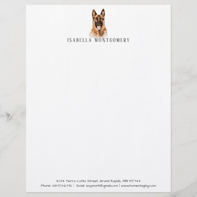 Watercolor German Shepherd Letterhead (Front)