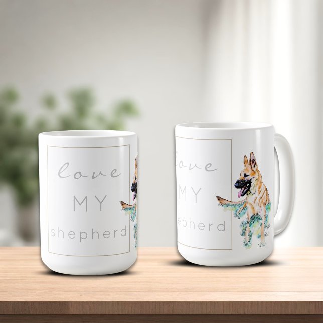 Watercolor German Shepherd Malinois Dog Coffee Mug (Creator Uploaded)