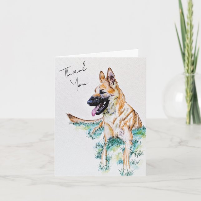 Watercolor German Shepherd Malinois Dog Portrait Thank You Card (Front)