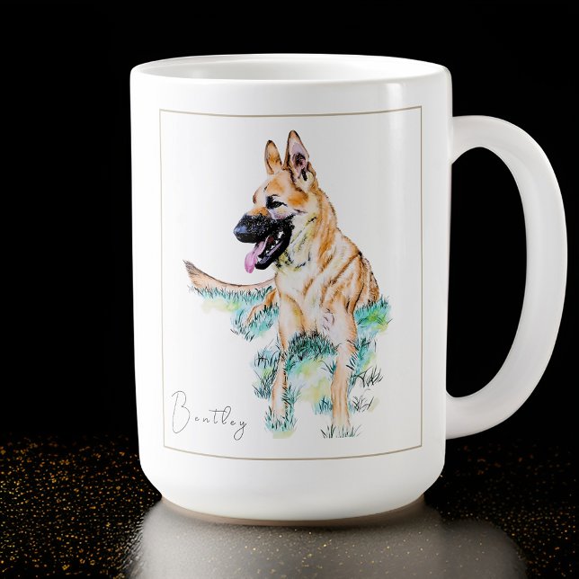 Watercolor German Shepherd Malinois Personalised Coffee Mug (Creator Uploaded)
