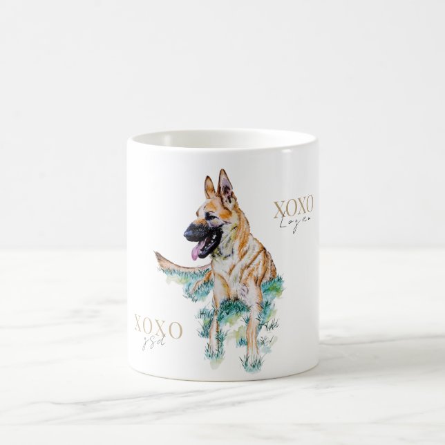 Watercolor German Shepherd Malinois Personalised Coffee Mug (Center)