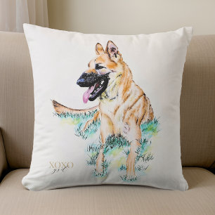 Watercolor German Shepherd Malinois XOXO Cushion