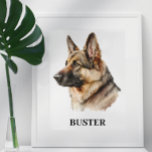 Watercolor German Shepherd Portrait Personalised  Poster<br><div class="desc">This design may be personalised by choosing the Edit Design option. You may also transfer onto other items. Contact me at colorflowcreations@gmail.com or use the chat option at the top of the page if you wish to have this design on another product or need assistance with this design. See more...</div>