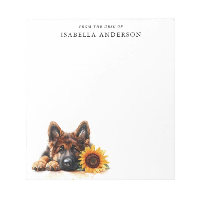 Watercolor German Shepherd Puppy From The Desk Of Notepad (Front)