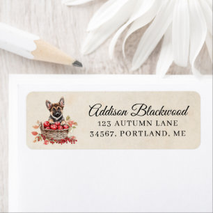 Watercolor German Shepherd Puppy with Red Apples