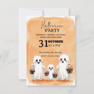Watercolor Ghost Family Halloween Party Invitation