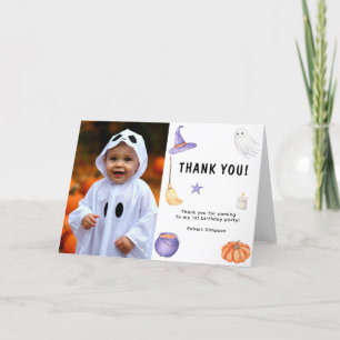Watercolor Ghost kids First birthday party Thank You Card