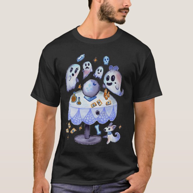 Watercolor Ghosts Seance Crystal Ball Halloween Ta T-Shirt (Front)