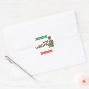 Watercolor Gift Boxes From Santa Merry Christmas Classic Round Sticker