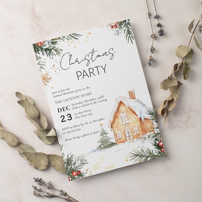 Watercolor Gigerbread House Christmas Party  Invitation (Creator Uploaded)