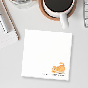 Watercolor Ginger Cat and Book Personalised Post-it Notes