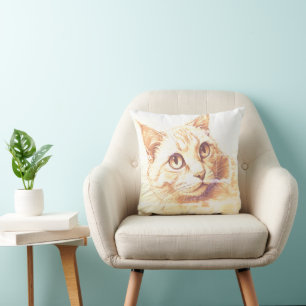 Watercolor Ginger Cat Art Accent Pillow Cosy Pet