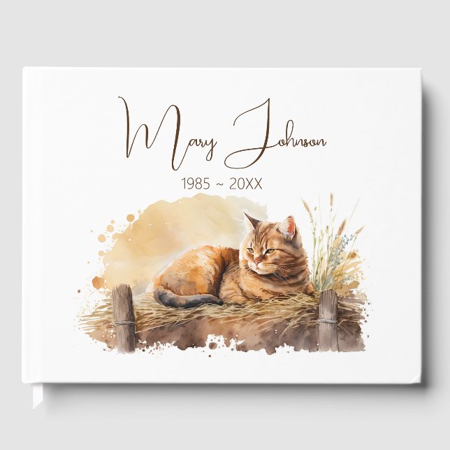 Watercolor Ginger Cat For Memorial Guest Book (Front)