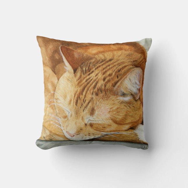 Watercolor Ginger Cat Square Throw Pillow (Front)