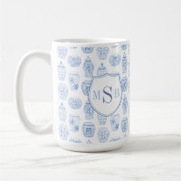 Watercolor Ginger Jar Blue White Personal Monogram