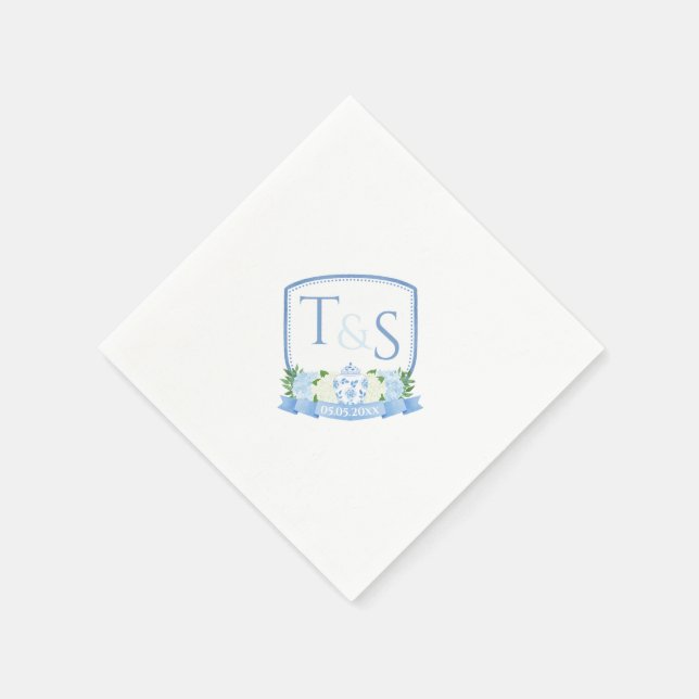 Watercolor Ginger Jar Monogram Wedding Crest Napkin (Corner)