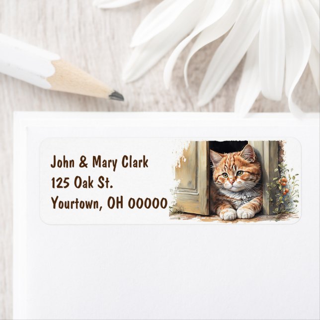 Watercolor Ginger Kitten In Doorway (Insitu)