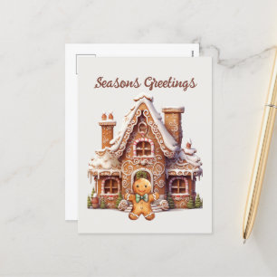 Watercolor gingerbread add text Holiday  Postcard