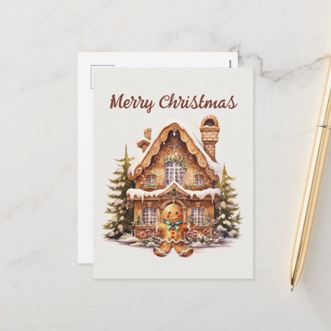 Watercolor gingerbread add text Holiday  Postcard (Front/Back In Situ)