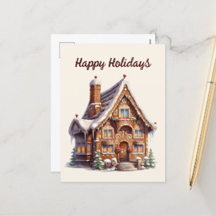 Watercolor gingerbread add text Holiday  Postcard